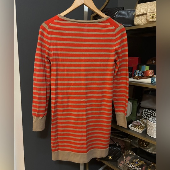 GAP Stripe Sweater Dress Orange Tan Size Medium Wool Blend - Picture 3 of 7